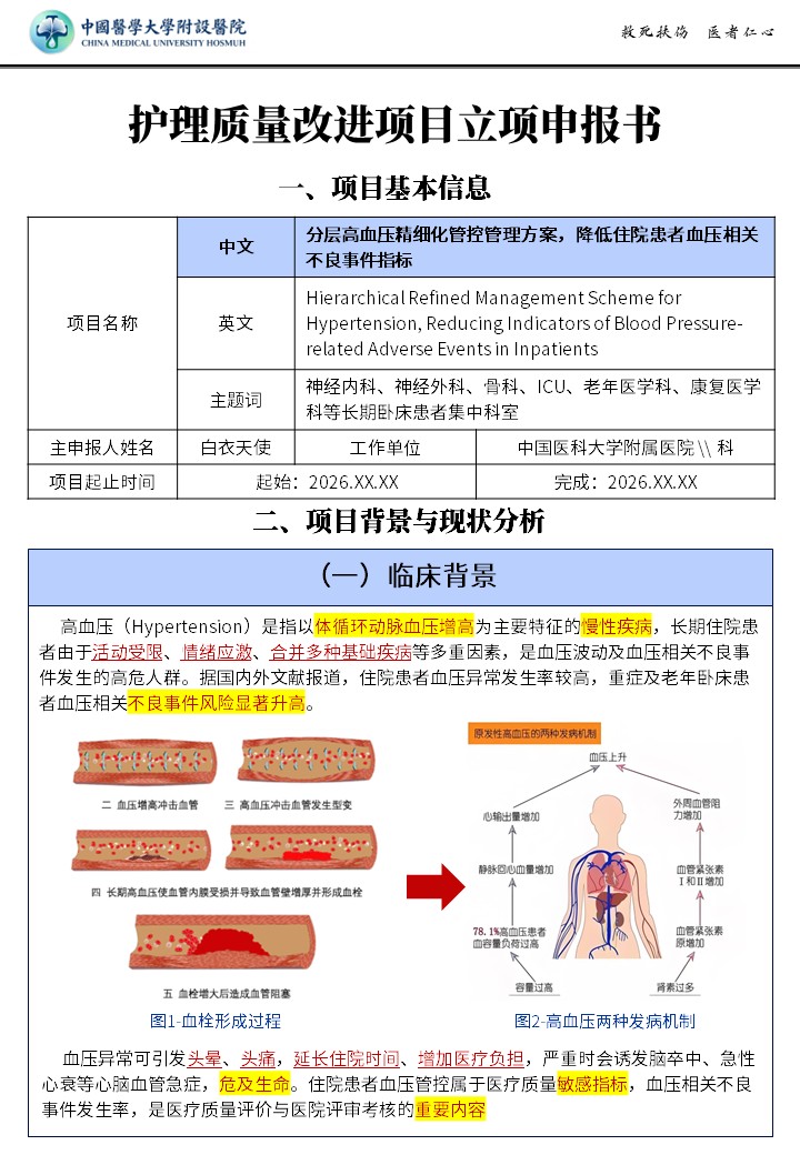 489期-质量改进申报书-分层高血压精细化管控管理方案，降低住院患者血压相关不良事件指标 第2页预览